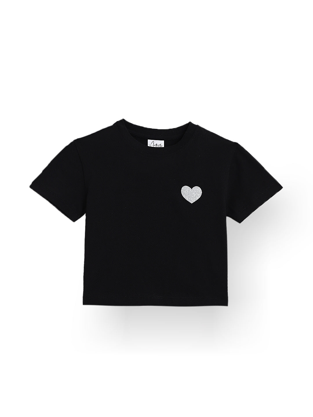 SILVER HEART BLACK SUMMER GIRLS T-SHIRT-BLACK