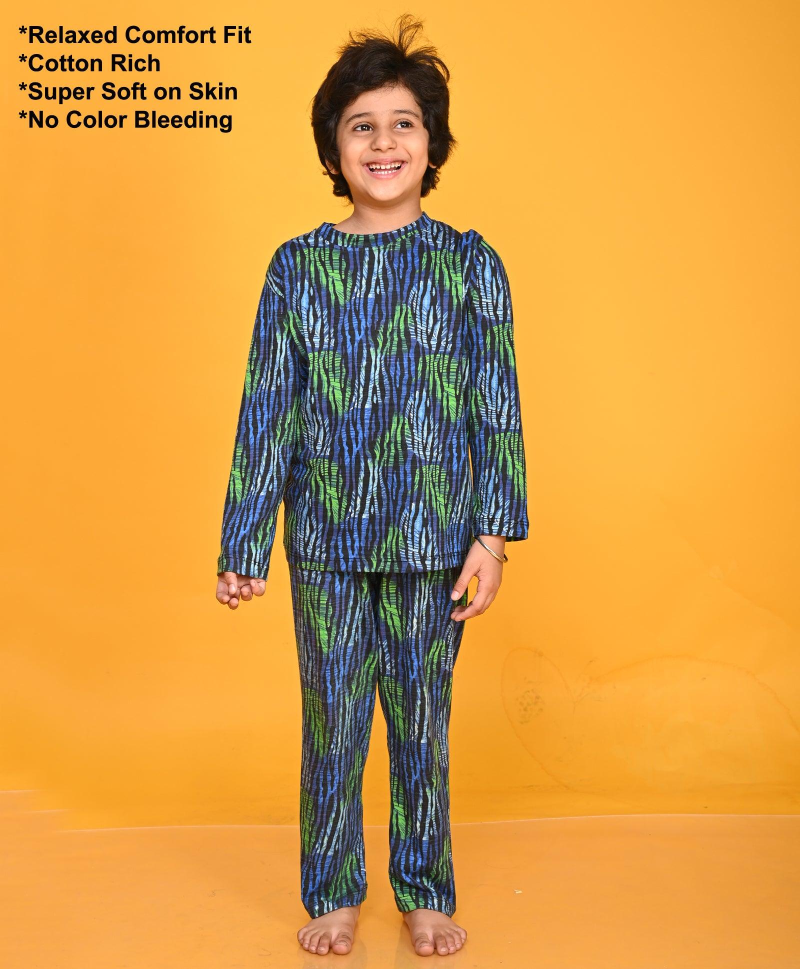 TROPICAL STRIPE LONG SLEEVE PYJAMA SET - ROYAL - Anthrilo 