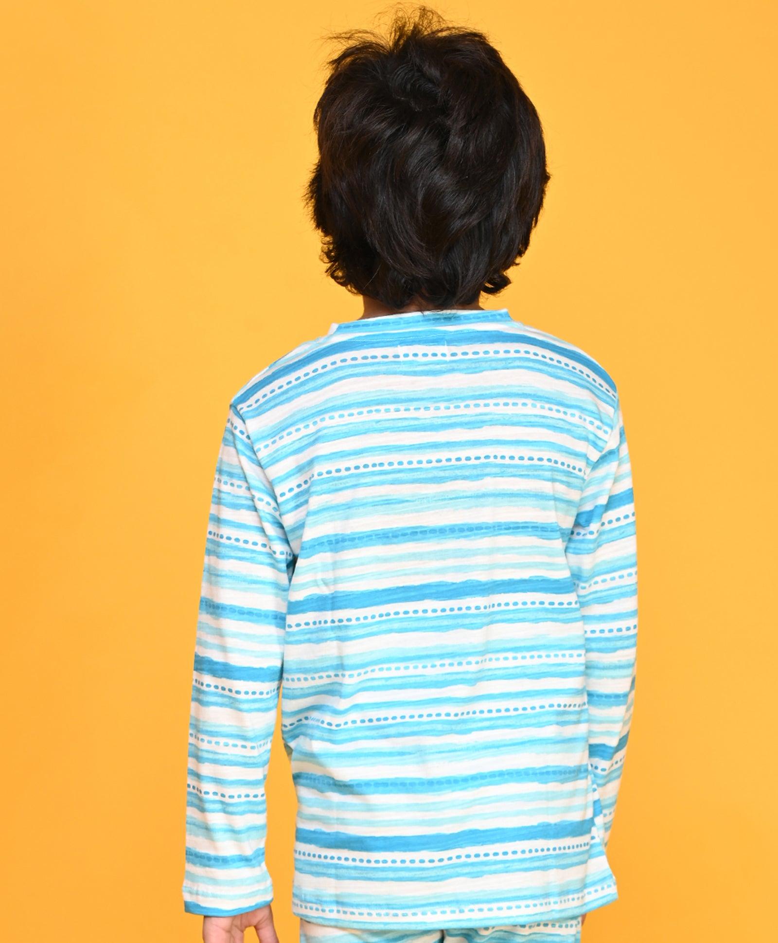 BLUE DOTTED LONG SLEEVE T-SHIRT - BLUE - Anthrilo 