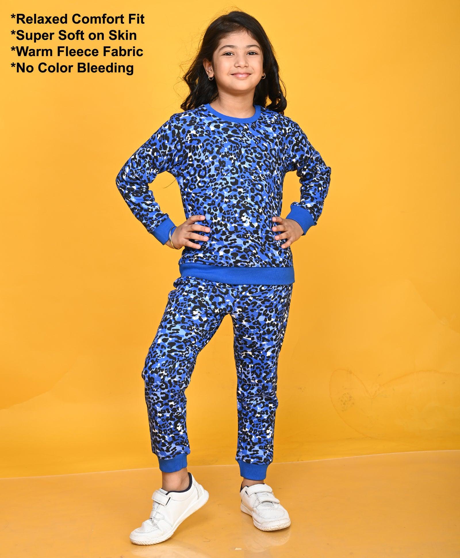 LEOPARD BLUE GIRLS SWEATSHIRT JOGGER SET - BLUE - Anthrilo 