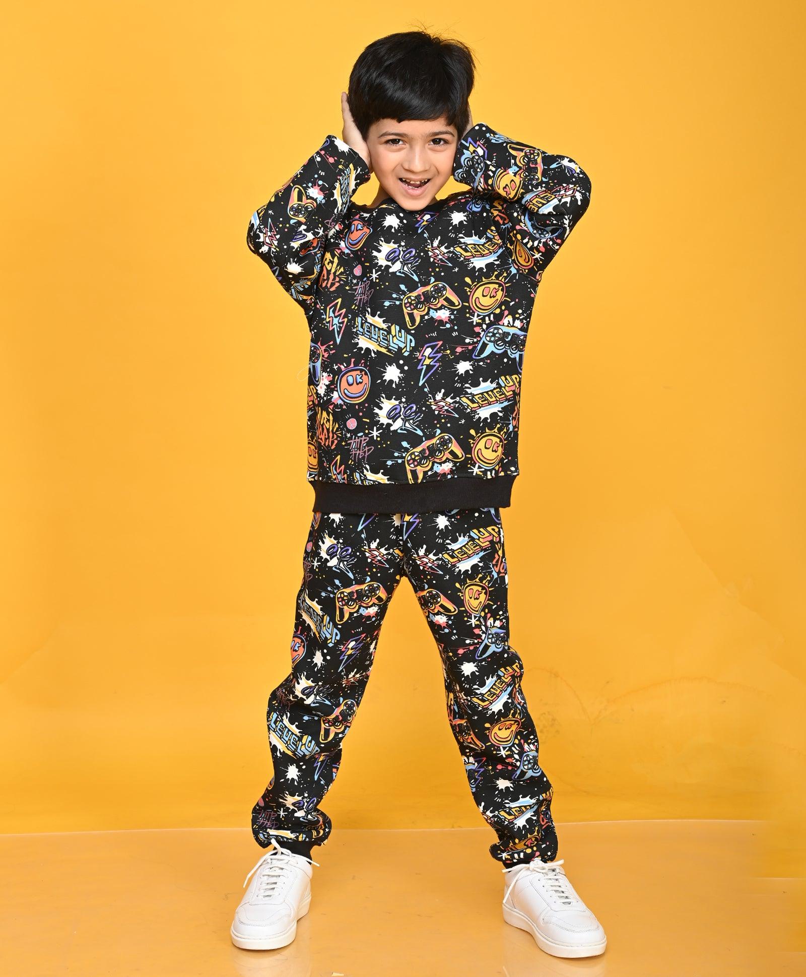 LEVEL UP BOYS FLEECE SWEATSHIRT JOGGER SET - BLACK - Anthrilo 