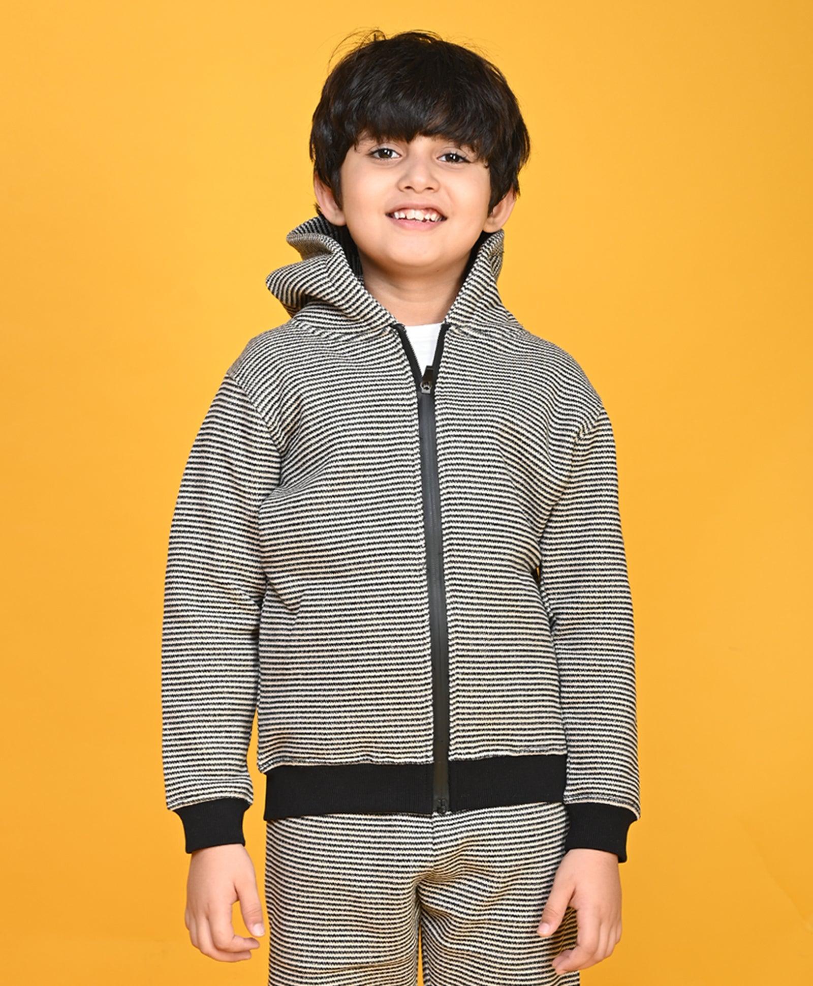 BLACK BEIGE KNITTED BOYS FLEECE HOODIE - BLACK - Anthrilo 