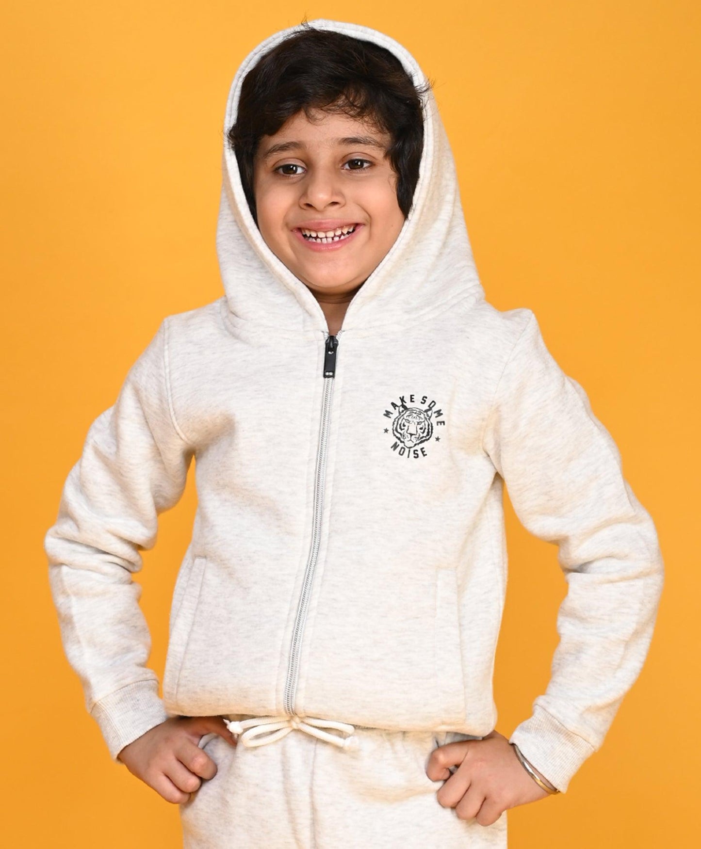 ECRU MELANGE FLEECE BOYS ZIPPER HOODIE - ECRU - Anthrilo 