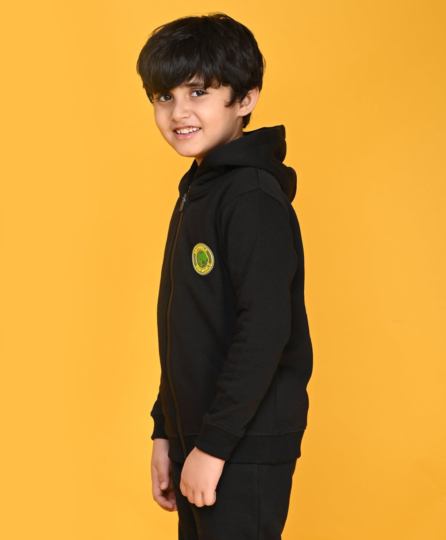 BLACK SPORTY BOYS FLEECE ZIPPER HOODIE - BLACK - Anthrilo 