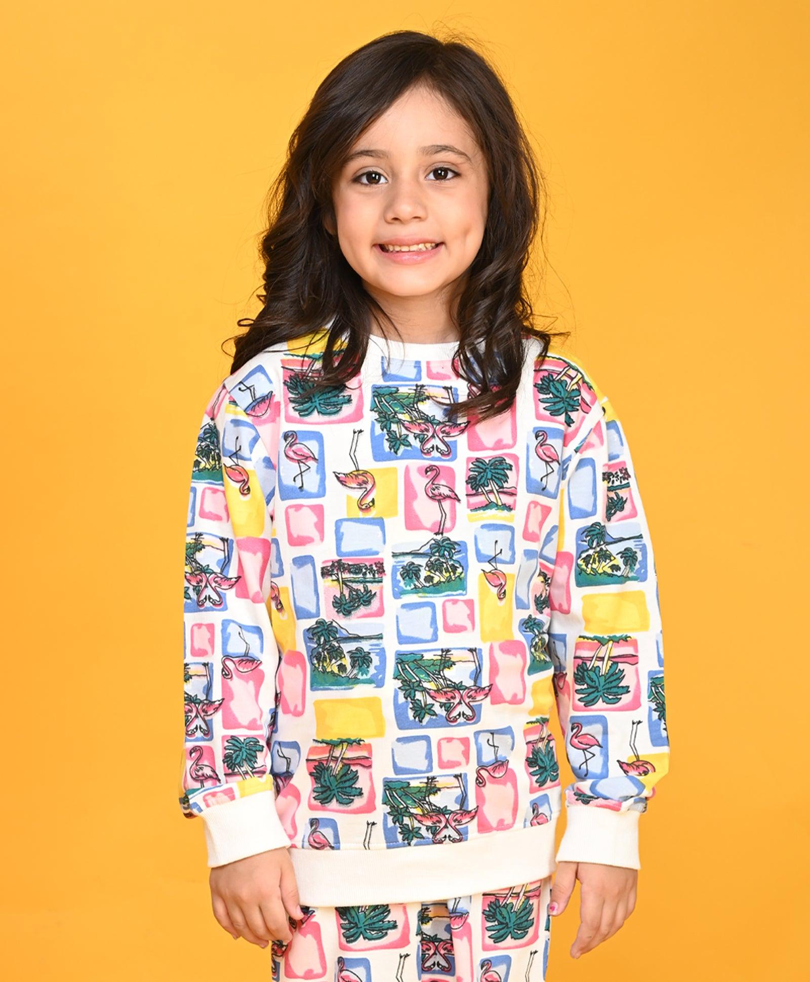 FLAMINGO NEW GIRLS FLEECE SWEATSHIRT - WHITE - Anthrilo 