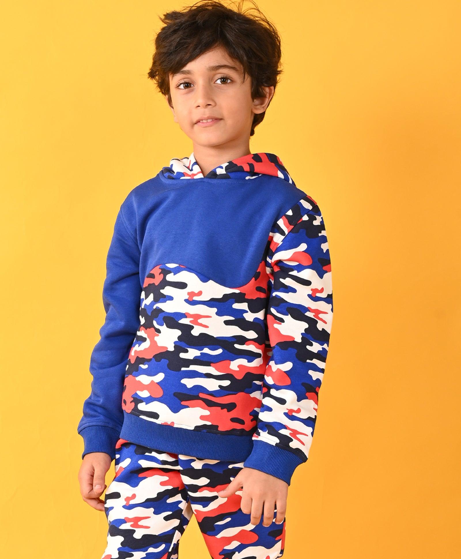 CAMOUFLAGE BLUE BOYS FLEECE HOODIE - BLUE - Anthrilo 