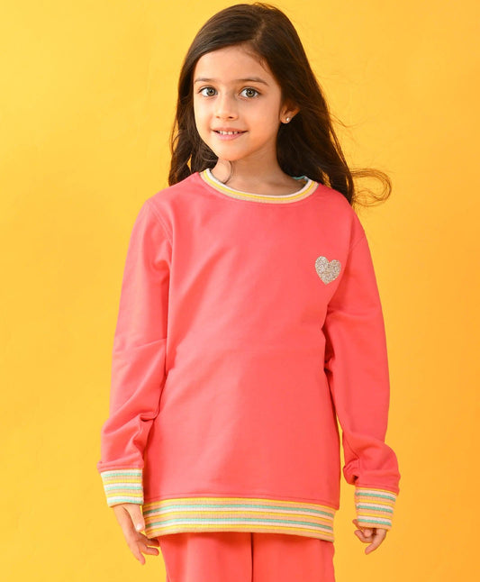 BRIGHT PINK HEART TERRY SWEATSHIRT - PINK - Anthrilo 