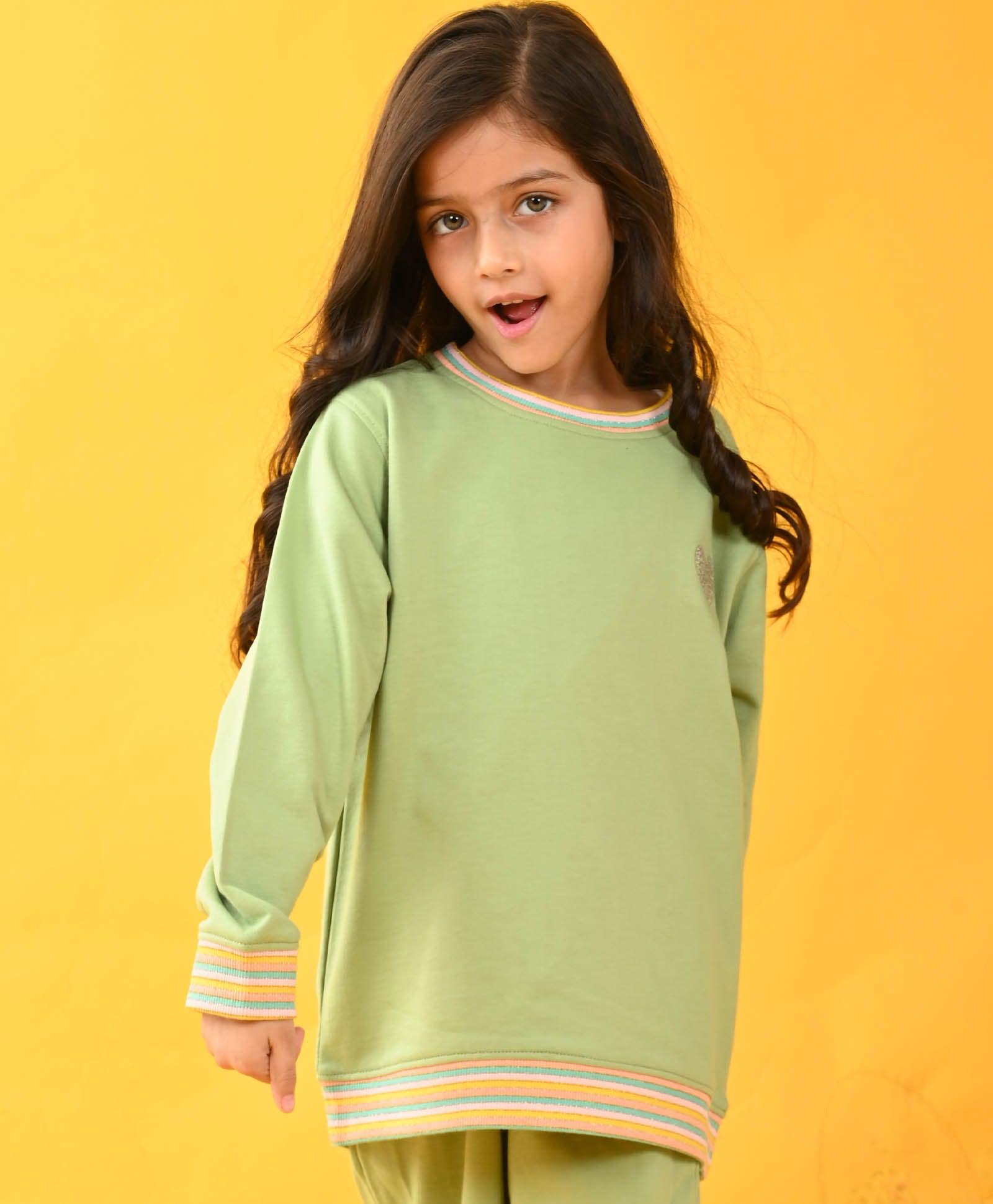 PASTEL GREEN HEART TERRY SWEATSHIRT - GREEN - Anthrilo 