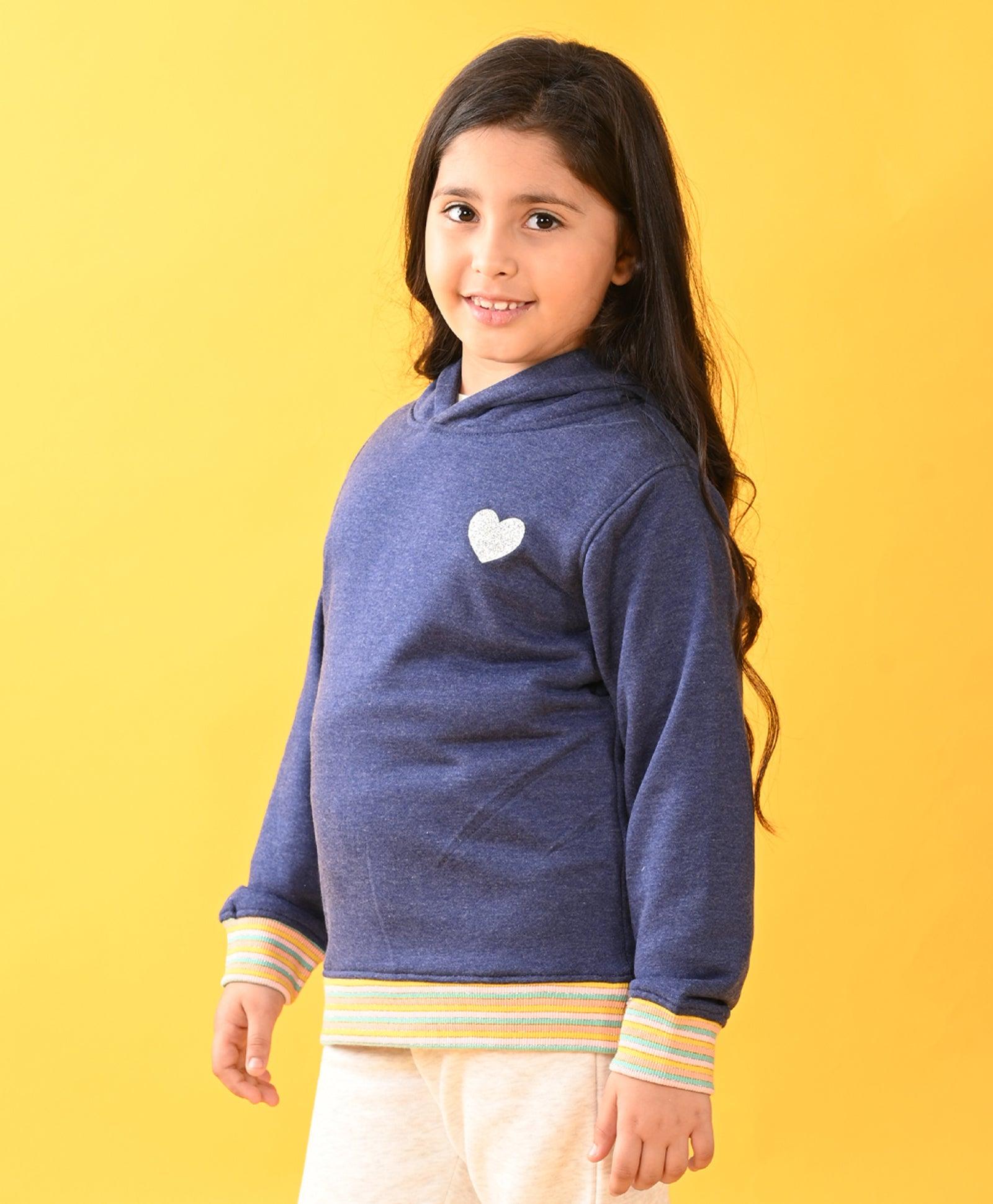 BLUE MELANGE FUN RIB TERRY GIRLS HOODIE D - BLUE - Anthrilo 