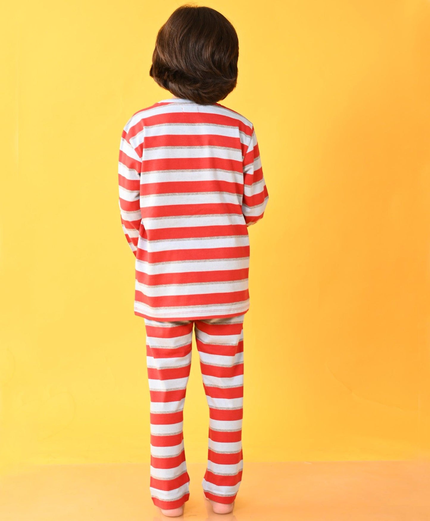 RED SKY GREY MELANGE STRIPED LONG SLEEVES BOYS PYJAMA SET - Anthrilo 