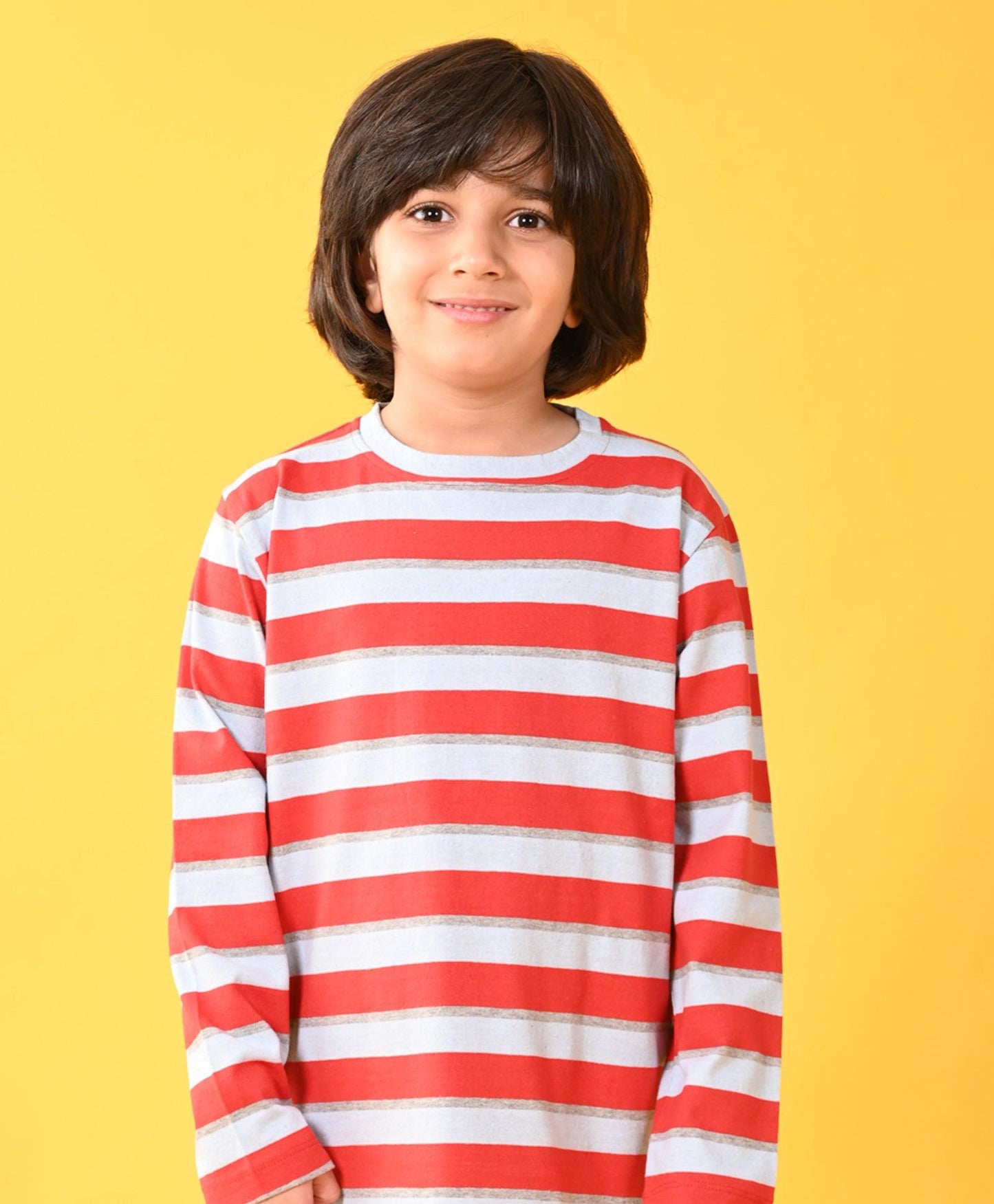 RED SKY GREY MELANGE STRIPED LONG SLEEVES BOYS PYJAMA SET - Anthrilo 