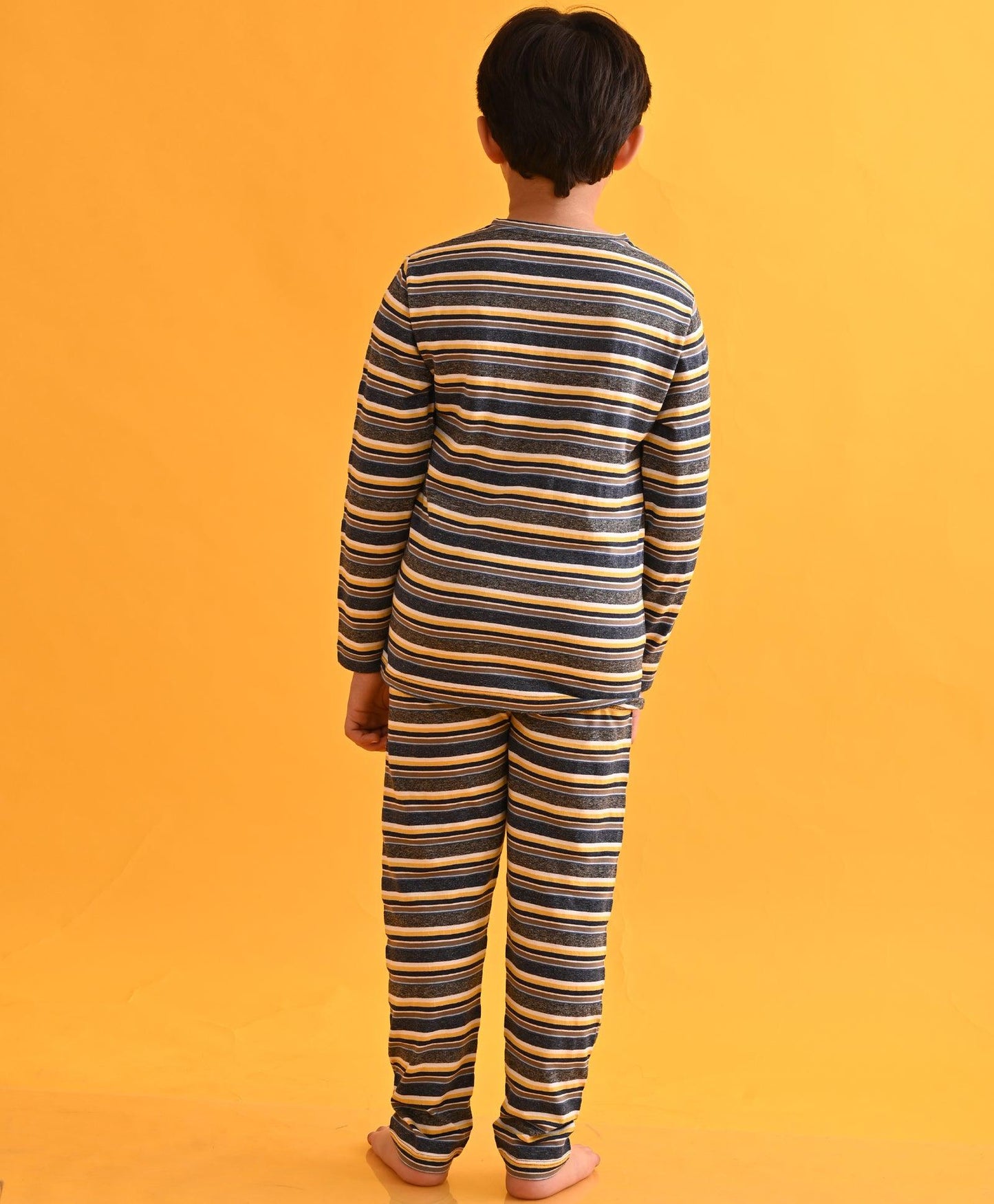 NAVY GRINDLE MUSTARD STRIPED LONG SLEEVES BOYS PYJAMA SET - Anthrilo 