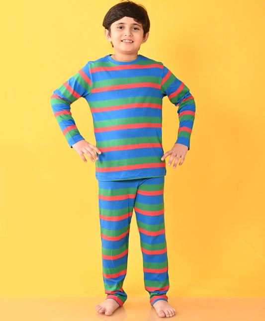 GREEN ROYAL RED STRIPED BOYS LONG SLEEVES PYJAMA SET - Anthrilo 