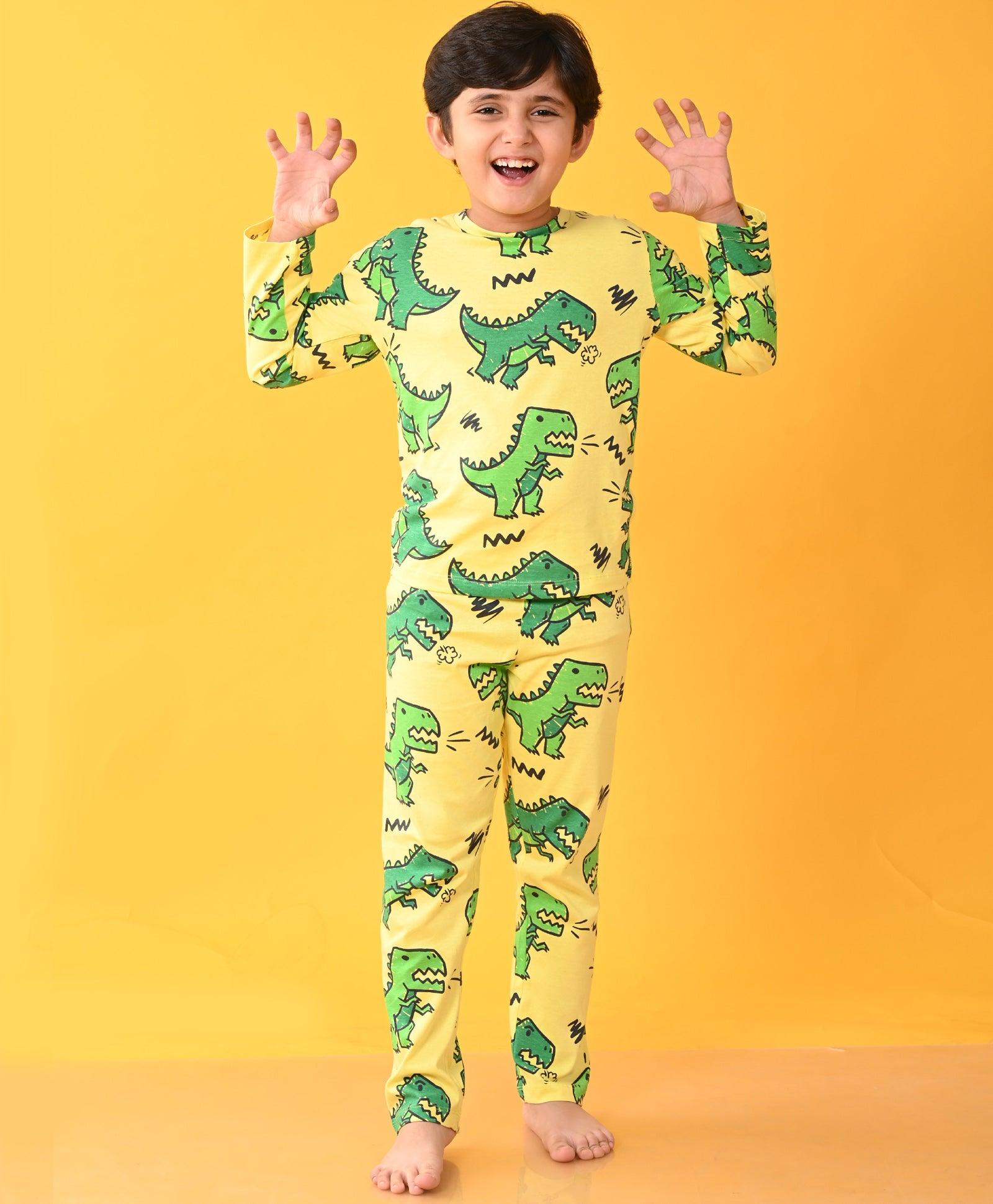 BIG DINOSAUR YELLOW LONG SLEEVES PYJAMA SET - YELLOW - Anthrilo 