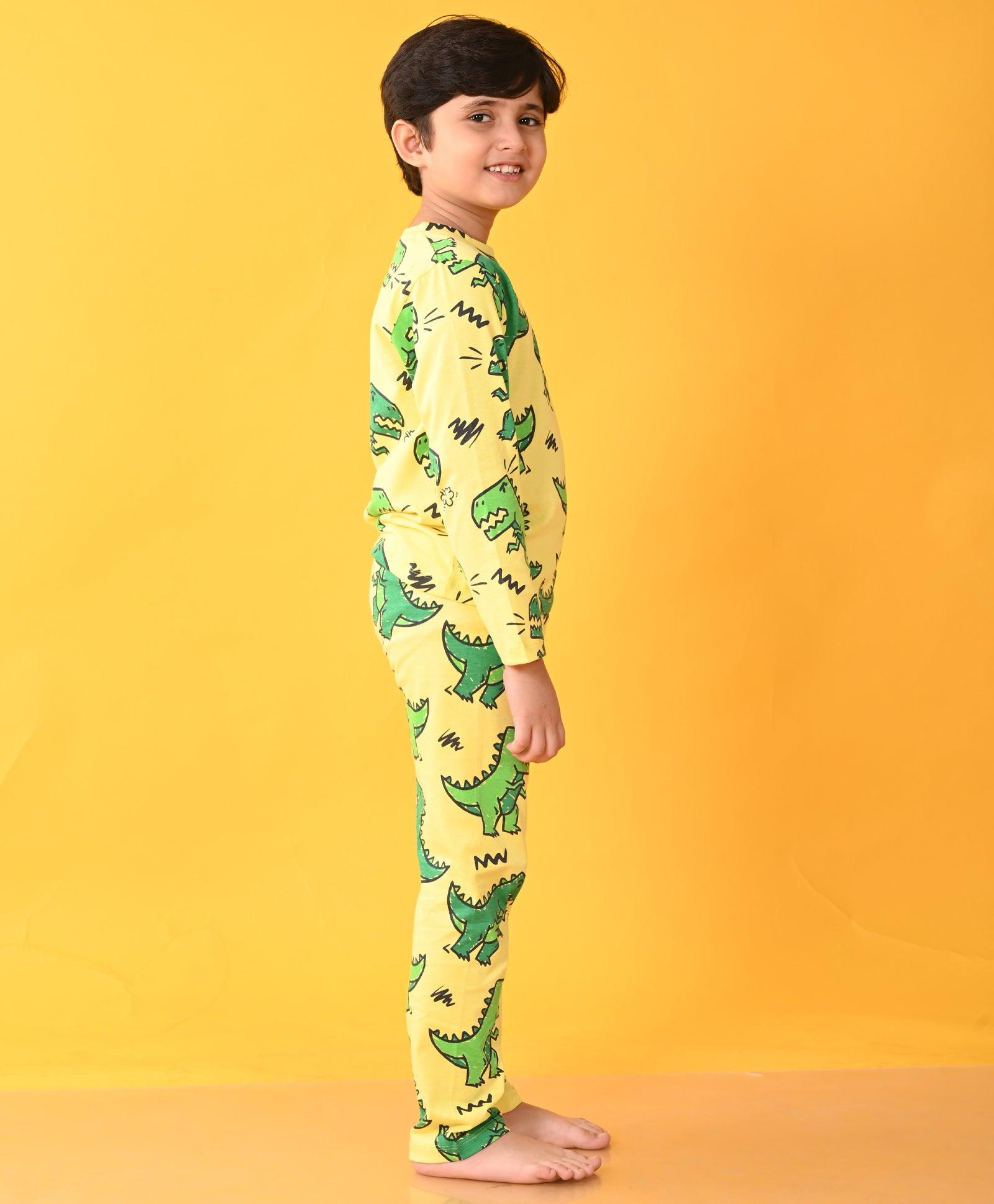 BIG DINOSAUR YELLOW LONG SLEEVES PYJAMA SET - YELLOW - Anthrilo 