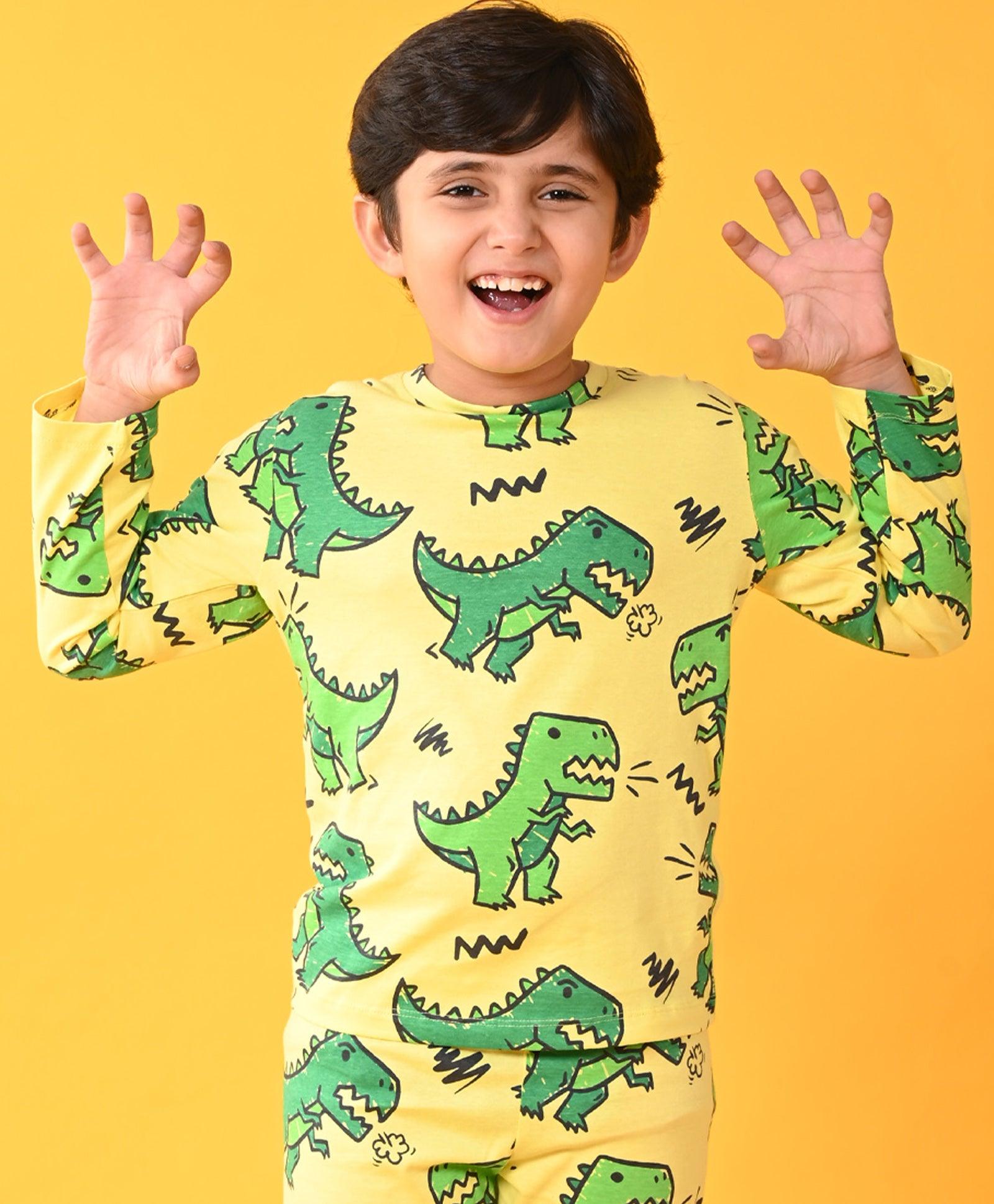 BIG DINOSAUR YELLOW LONG SLEEVES PYJAMA SET - YELLOW - Anthrilo 