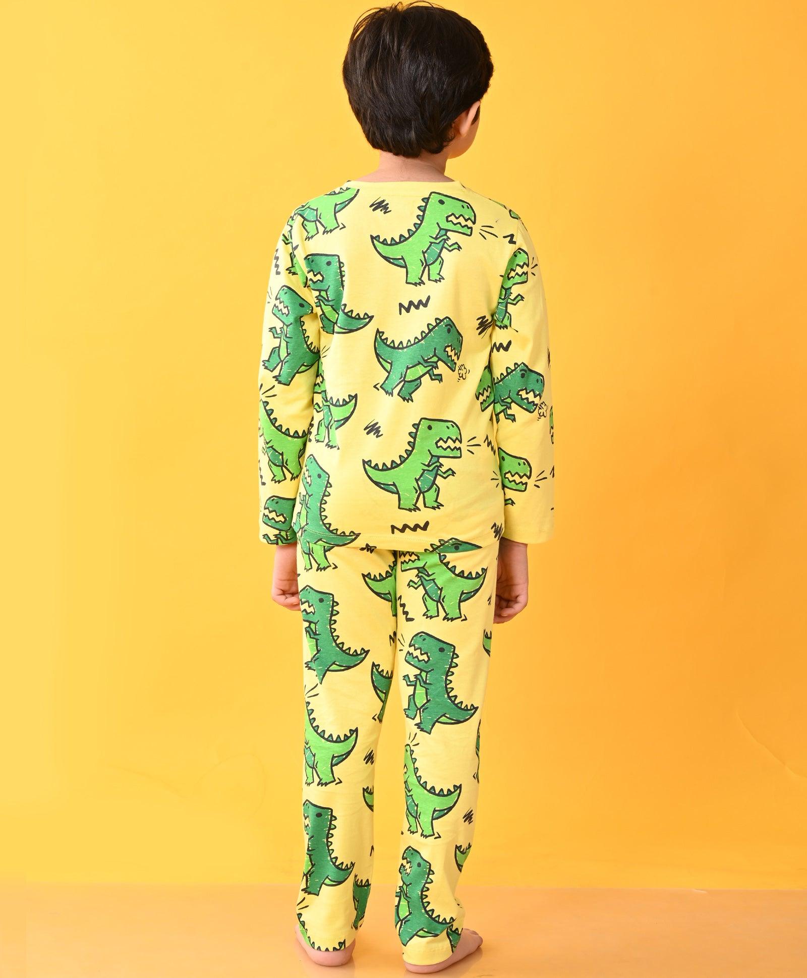 BIG DINOSAUR YELLOW LONG SLEEVES PYJAMA SET - YELLOW - Anthrilo 