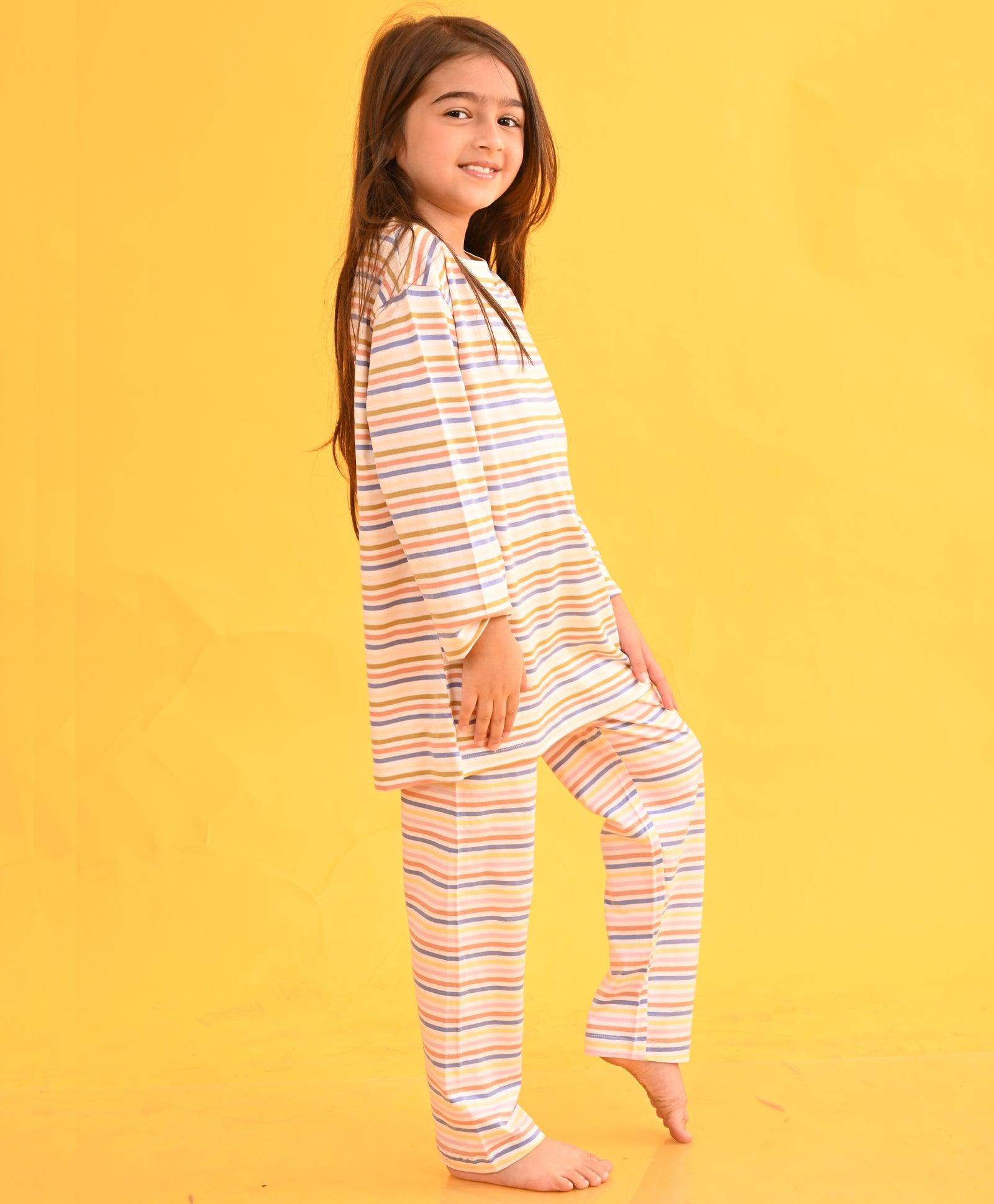 BEIGE PINSTRIPED LONG SLEEVES PYJAMA SET - Anthrilo 