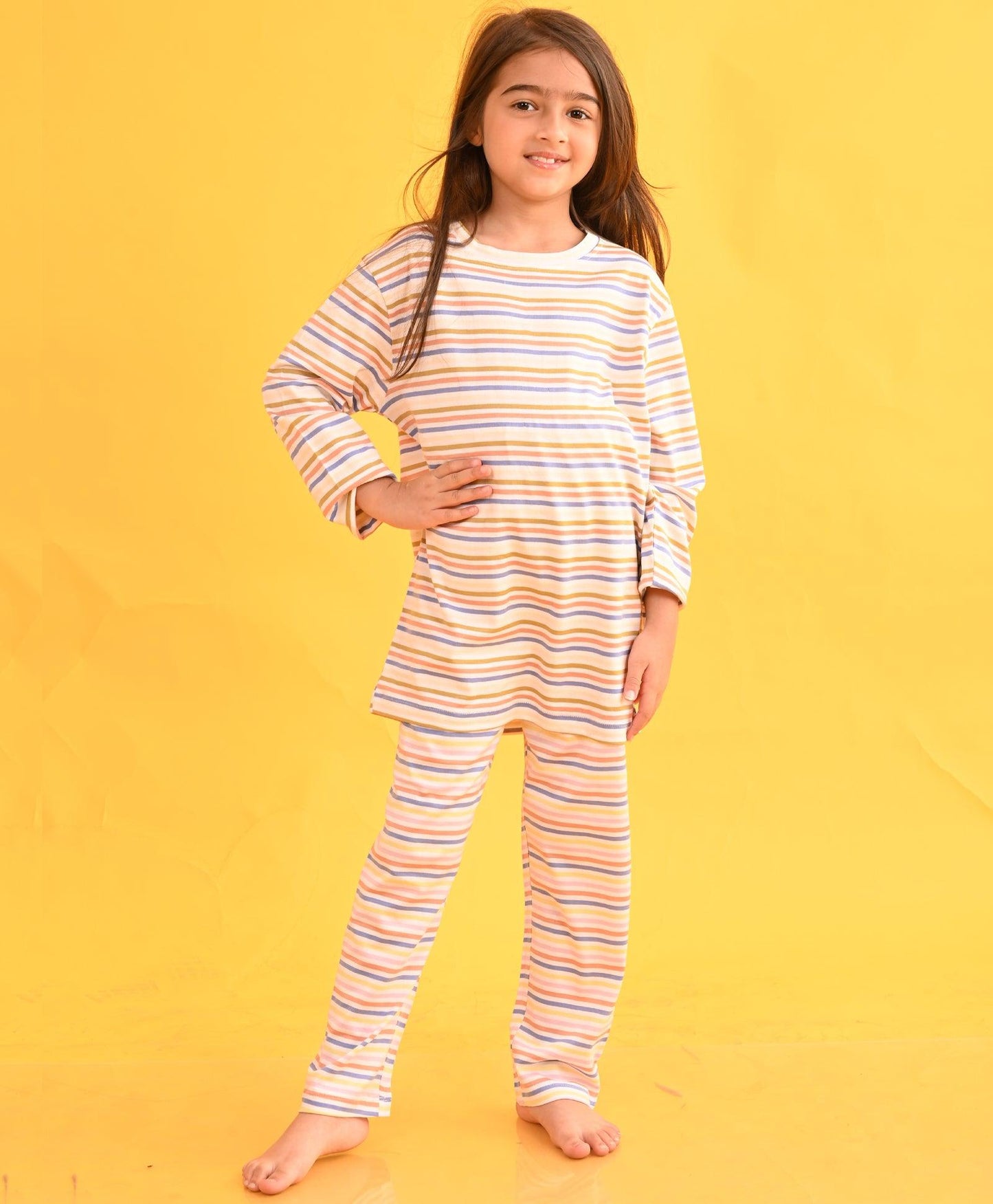 BEIGE PINSTRIPED LONG SLEEVES PYJAMA SET - Anthrilo 