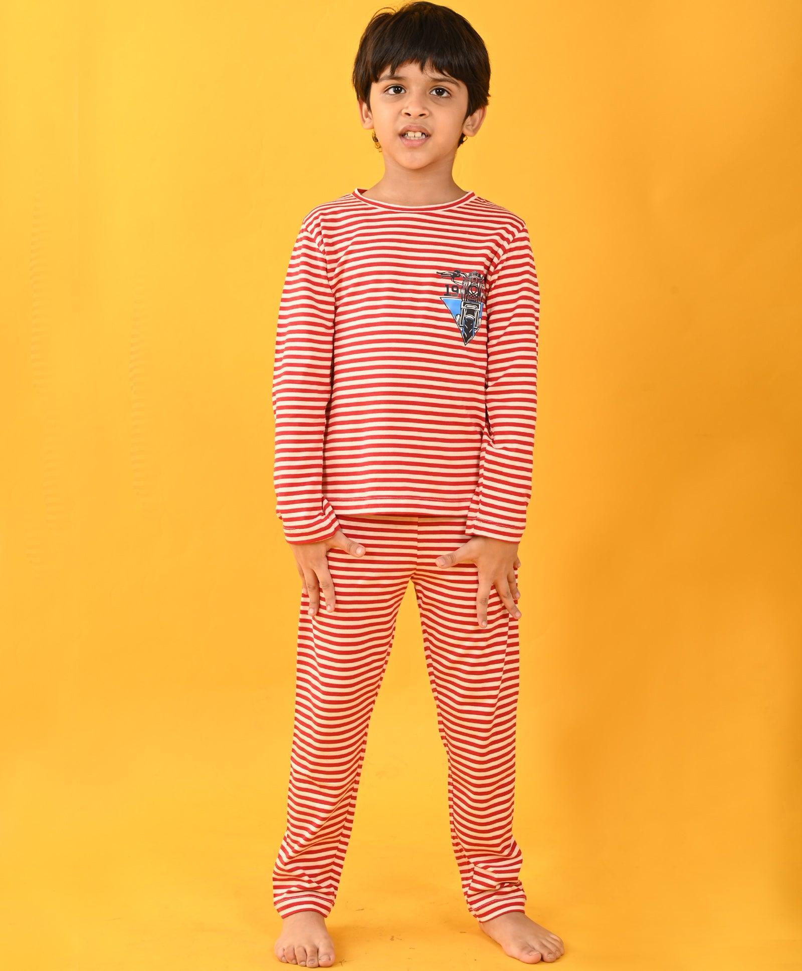 RED WHITE STRIPE BOYS LONG SLEEVE PYJAMA SET - RED/WHITE - Anthrilo 