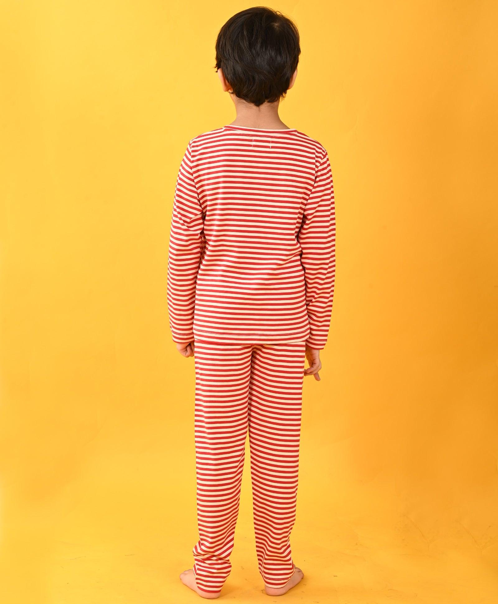 RED WHITE STRIPE BOYS LONG SLEEVE PYJAMA SET - RED/WHITE - Anthrilo 