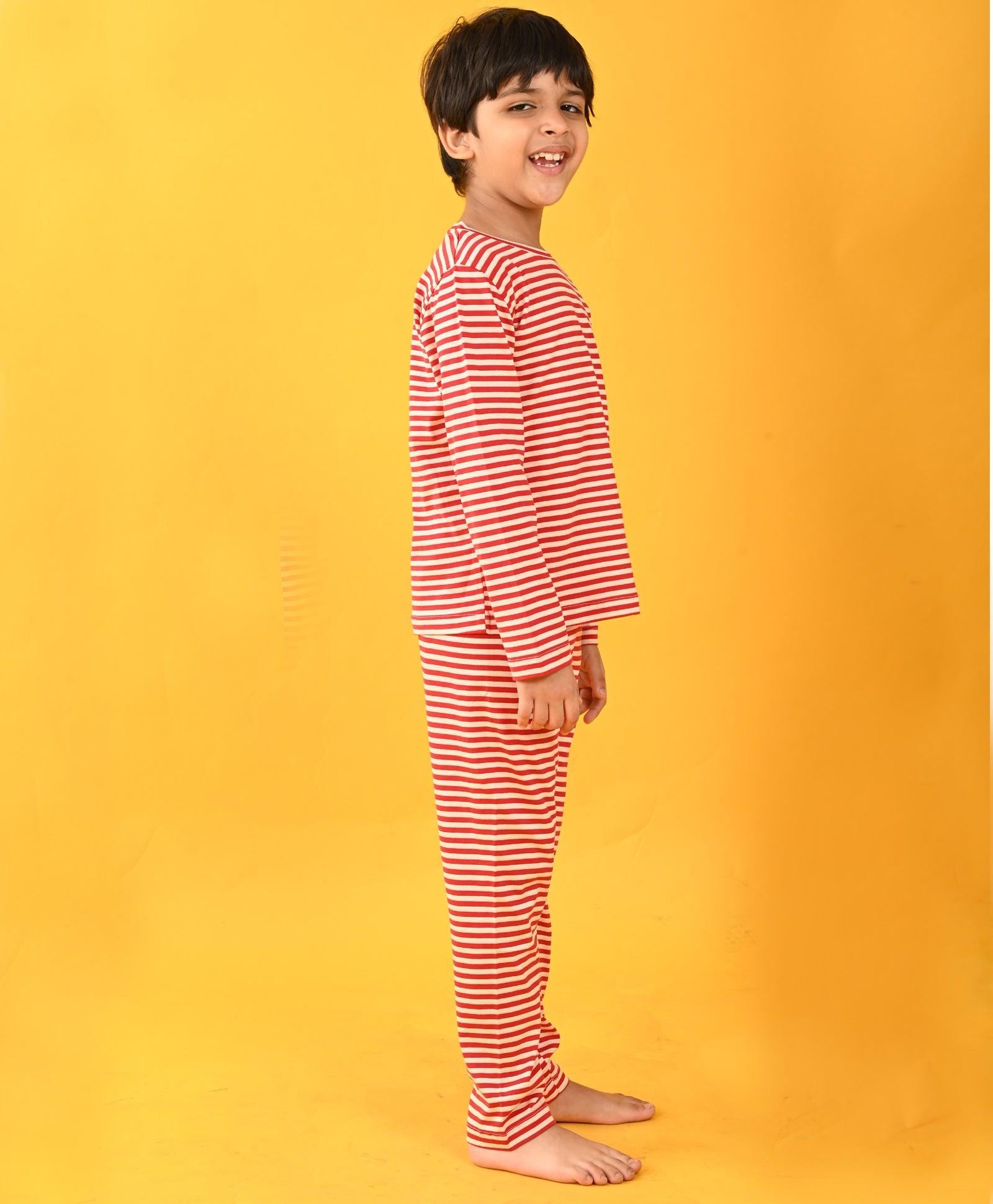 RED WHITE STRIPE BOYS LONG SLEEVE PYJAMA SET - RED/WHITE - Anthrilo 