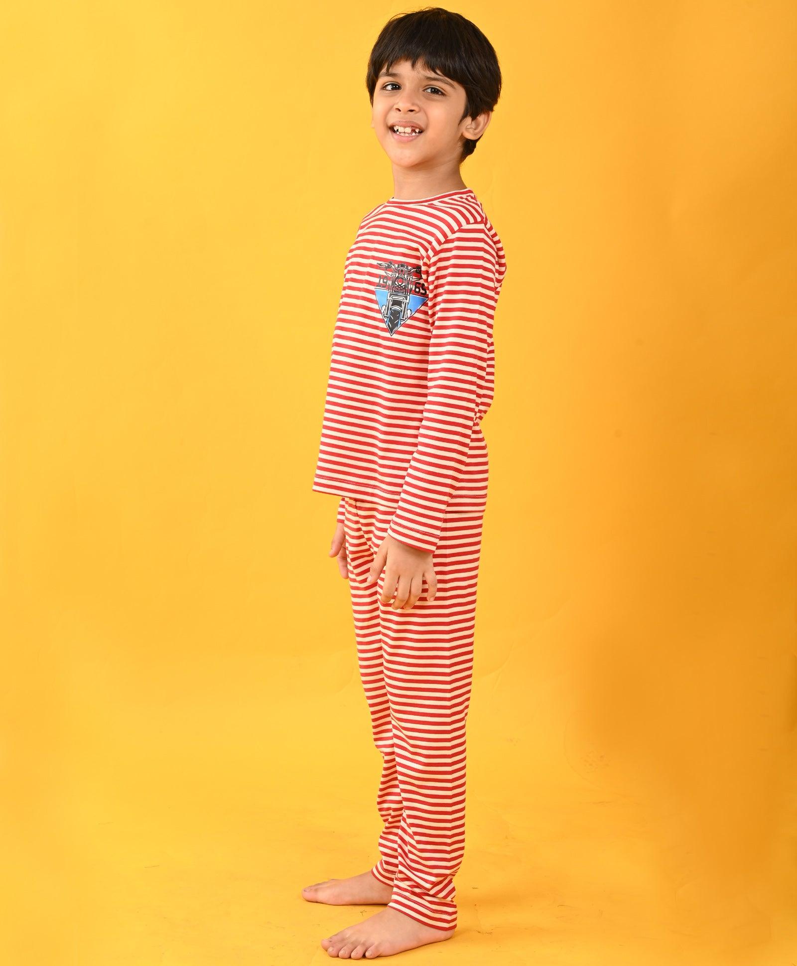 RED WHITE STRIPE BOYS LONG SLEEVE PYJAMA SET - RED/WHITE - Anthrilo 