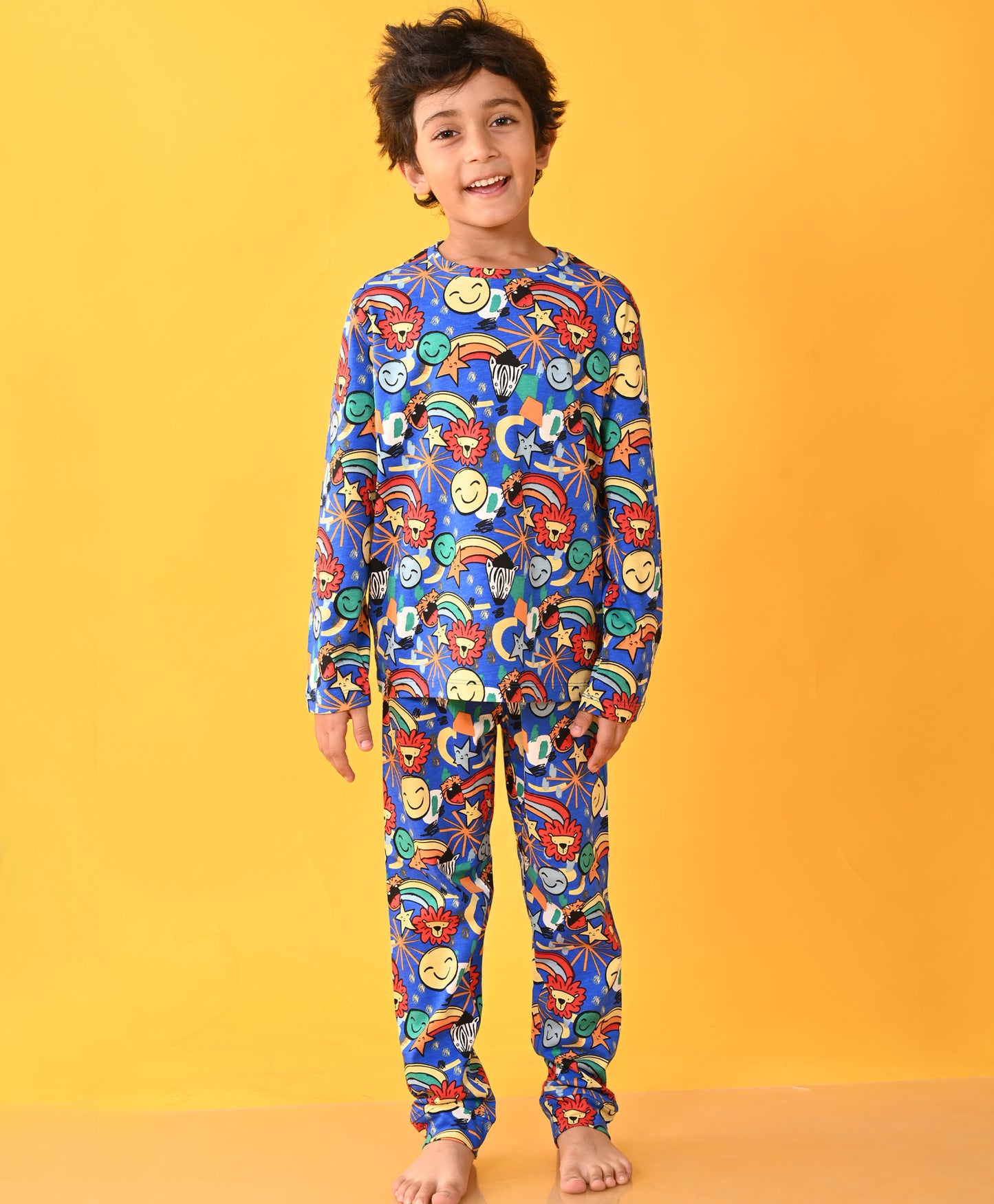 ANIMAL AOP BLUE LONG SLEEVE PYJAMA SET D - BLUE