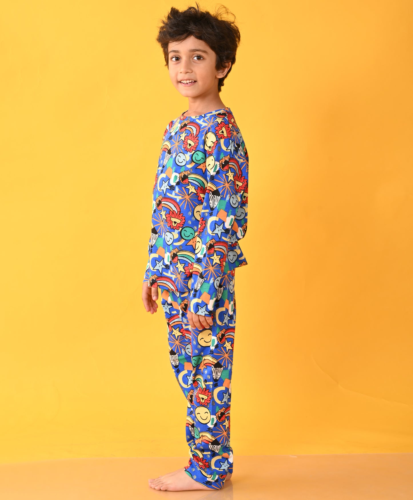 ANIMAL AOP BLUE LONG SLEEVE PYJAMA SET D - BLUE