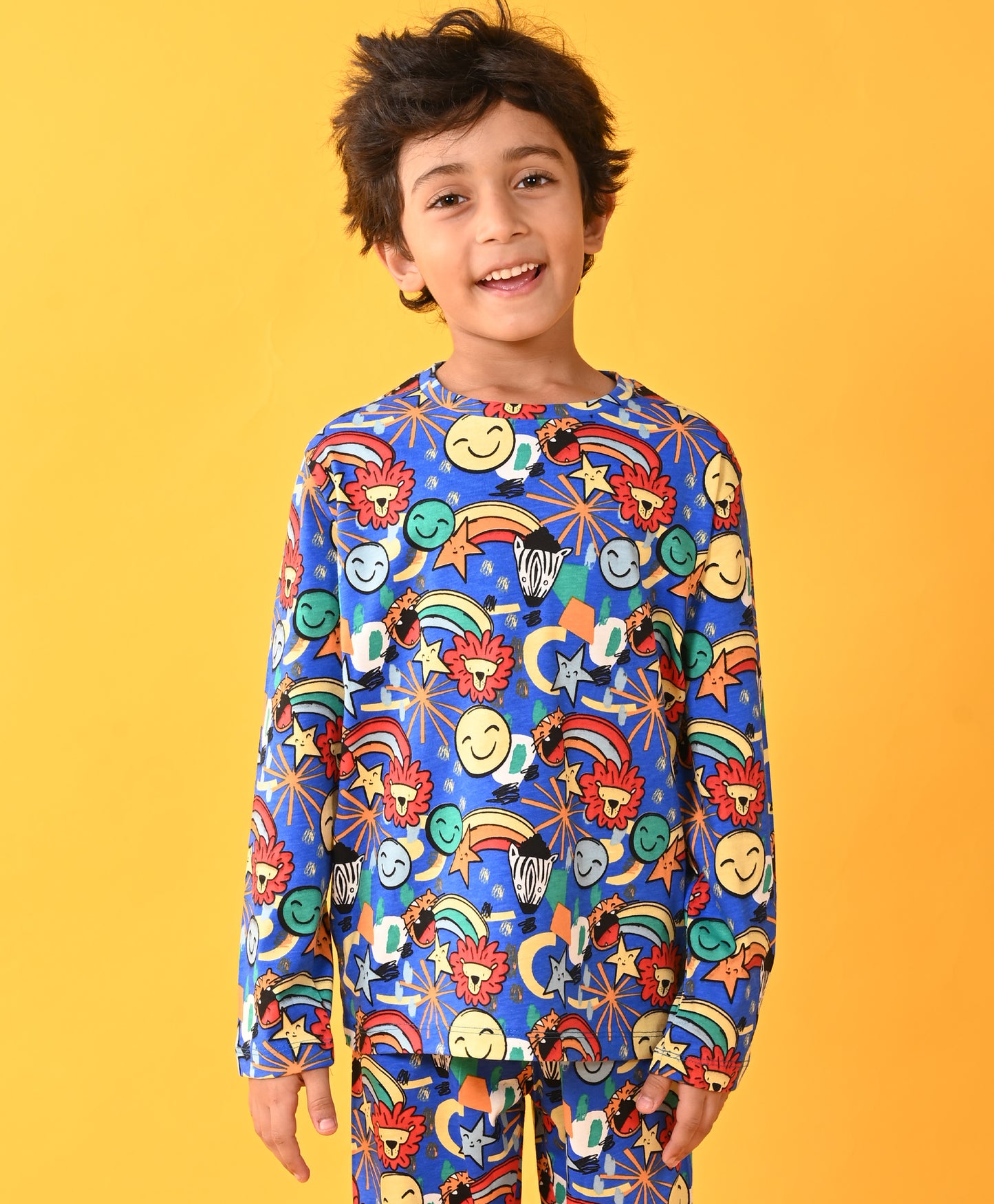 ANIMAL AOP BLUE LONG SLEEVE PYJAMA SET D - BLUE