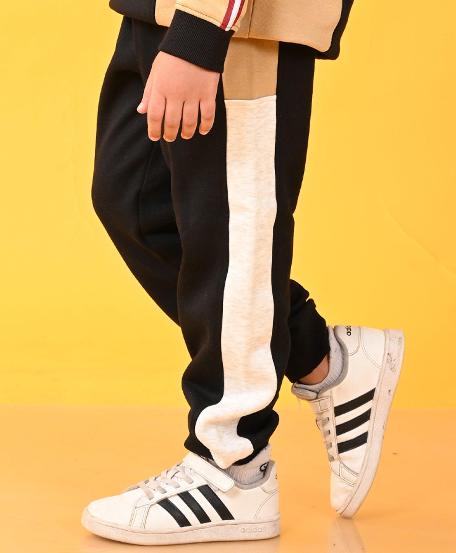 BLACK BEIGE MELANGE FLEECE JOGGER - BLACK - Anthrilo 