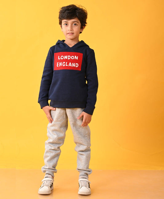 LONDON ENGLAND GREY FLEECE BOYS HOODIE JOGGER SET - NAVY / GREY - Anthrilo 