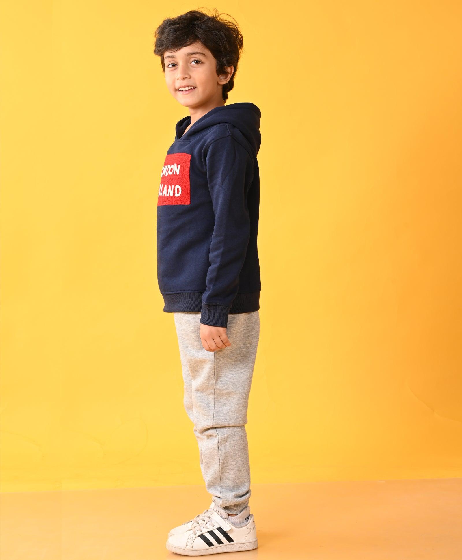 LONDON ENGLAND GREY FLEECE BOYS HOODIE JOGGER SET - NAVY / GREY - Anthrilo 