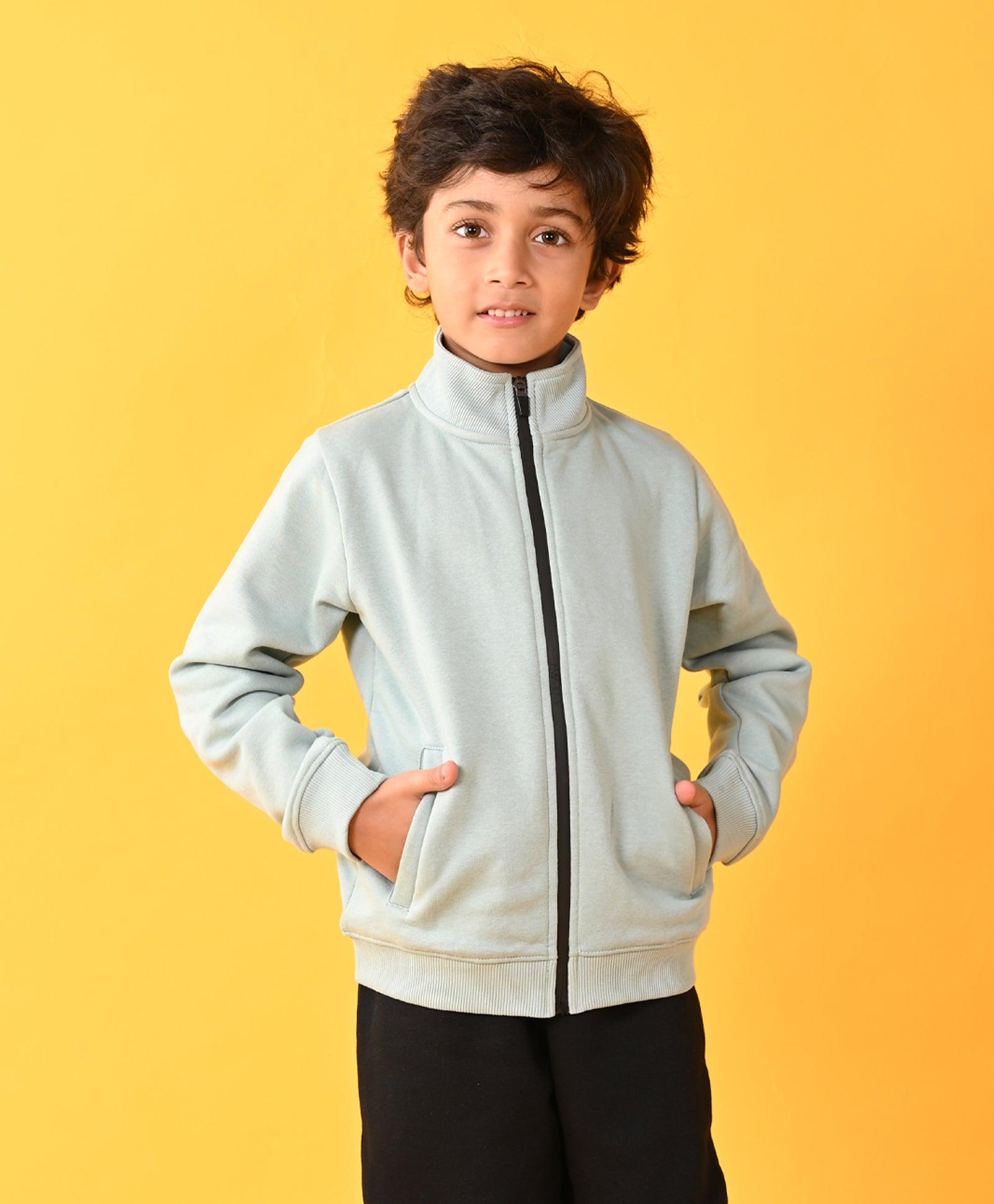 OIL GREEN FULL ZIPPER FLEECE BOYS SWEATSHIRT - OIL GREEN - Anthrilo 