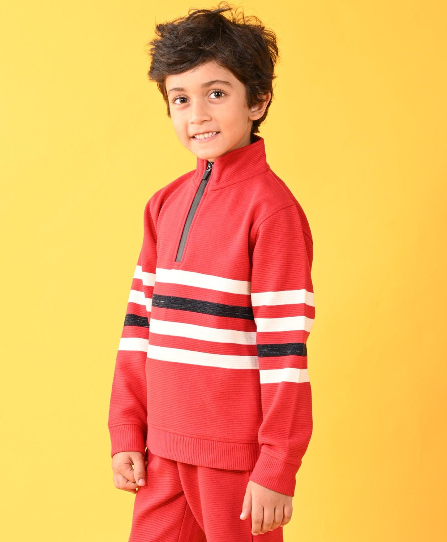 RED STRIPER HALF ZIPPER BOYS SWEATSHIRT - RED - Anthrilo 