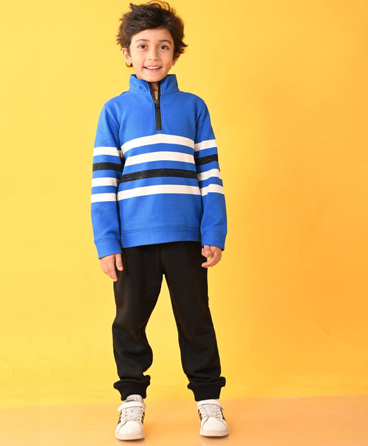 ROYAL STRIPER HALF ZIPPER BOYS SWEATSHIRT JOGGER SET - ROYAL/BLACK - Anthrilo 