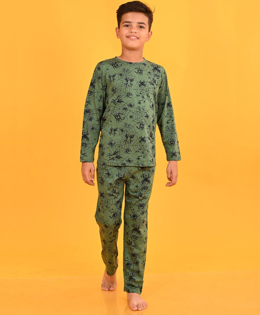 GREEN SPIDER LONG SLEEVES PYJAMA SET D - GREEN - Anthrilo 