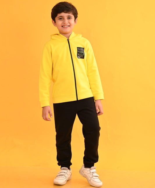 SPORTY COLLECTION YELLOW HOODIE BLACK FLEECE JOGGER SET - YELLOW / BLACK - Anthrilo 