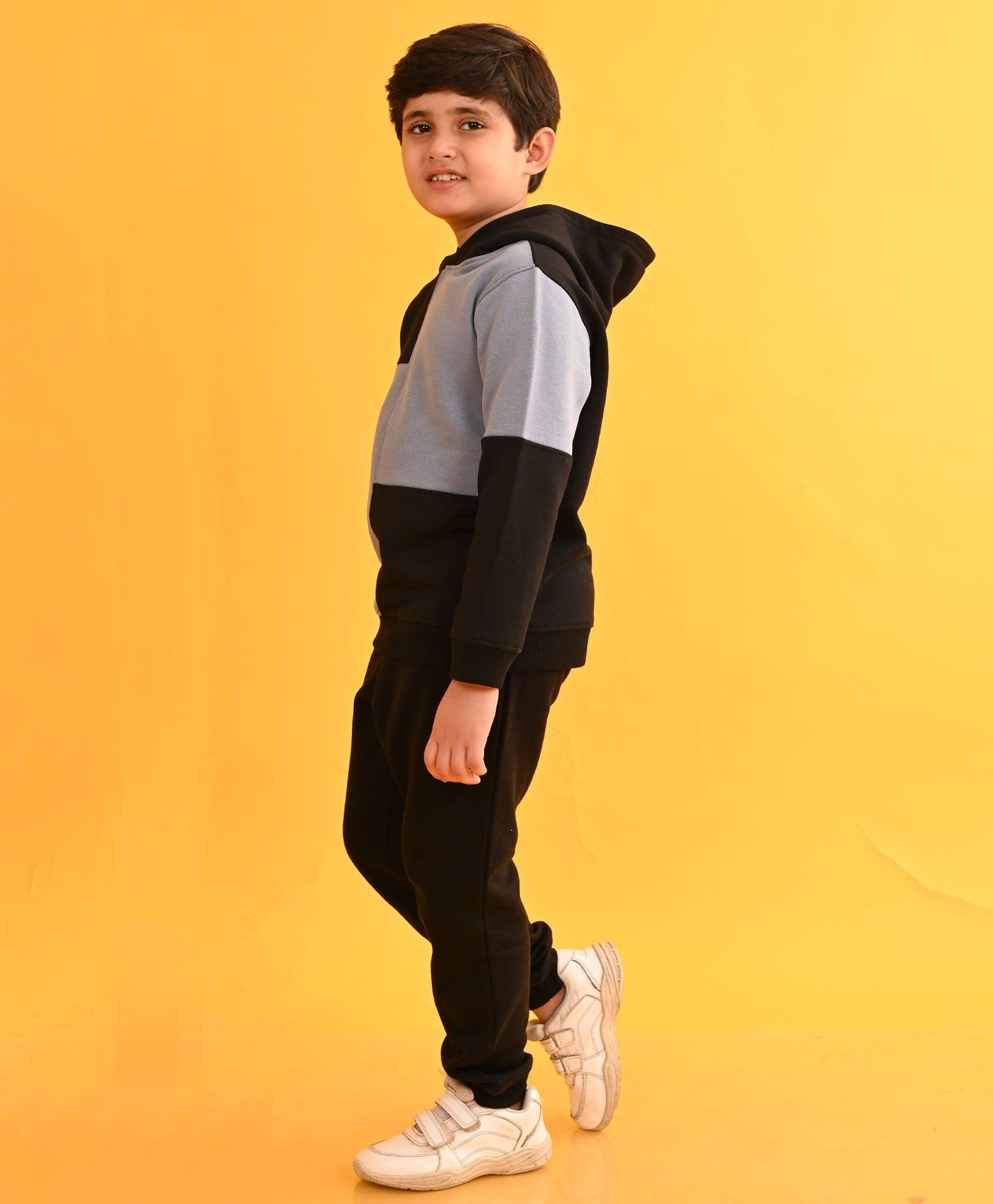 BLUE ASH COLOR BLOCK FLEECE HOODIE BLACK JOGGER SET - BLUE / BLACK - Anthrilo 