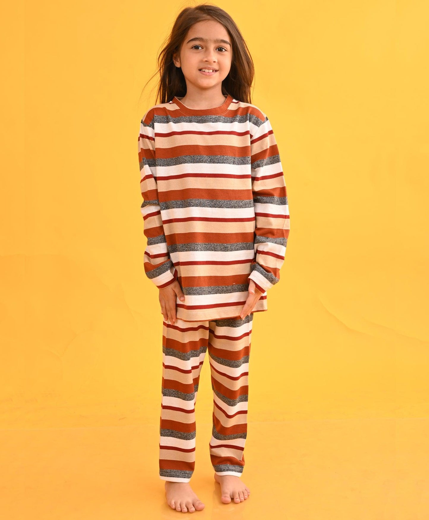 GRINDLE BEIGE STRIPED GIRLS LONG SLEEVES PYJAMA SET - BEIGE - Anthrilo 