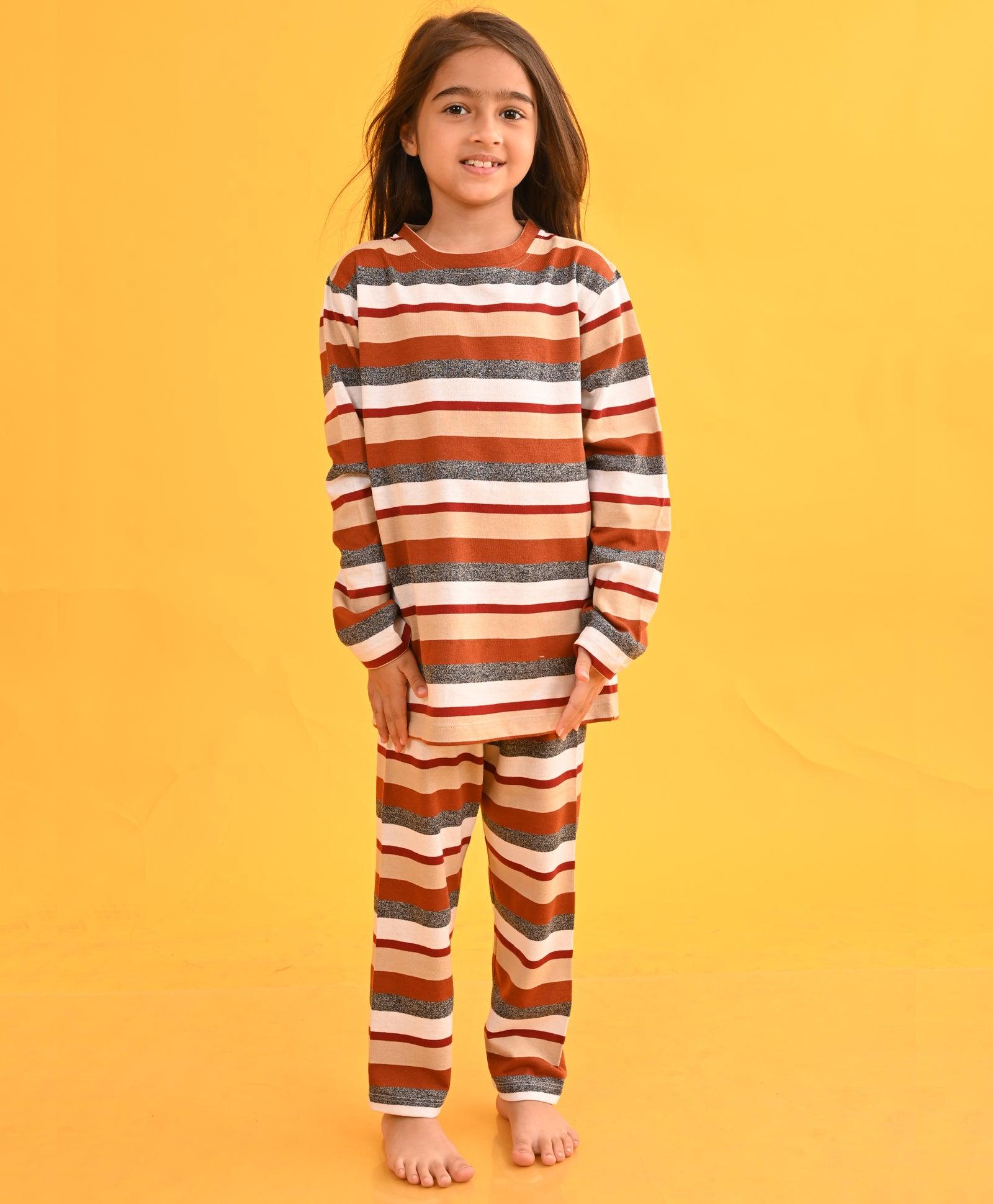 GRINDLE BEIGE STRIPED GIRLS LONG SLEEVES PYJAMA SET - BEIGE - Anthrilo 