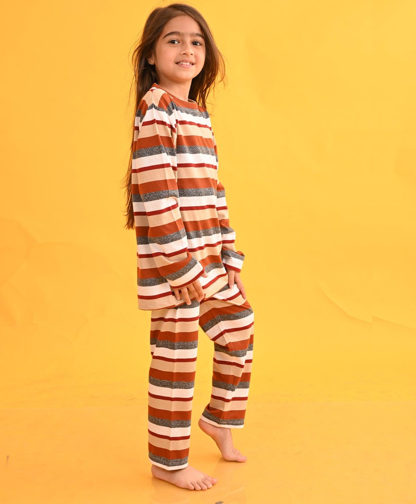 GRINDLE BEIGE STRIPED GIRLS LONG SLEEVES PYJAMA SET - BEIGE - Anthrilo 