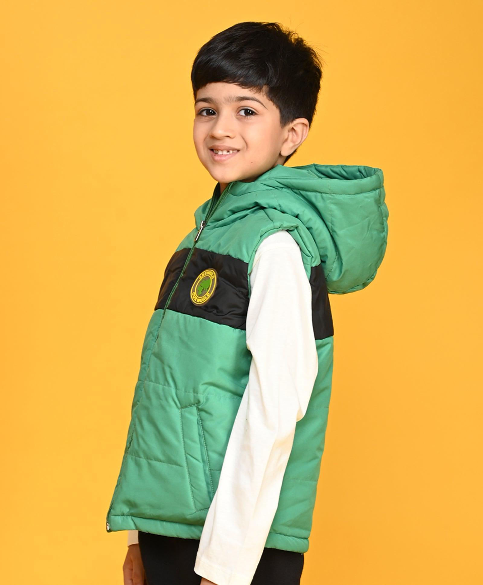 GREEN SLEEVELESS BOYS JACKET - GREEN - Anthrilo 