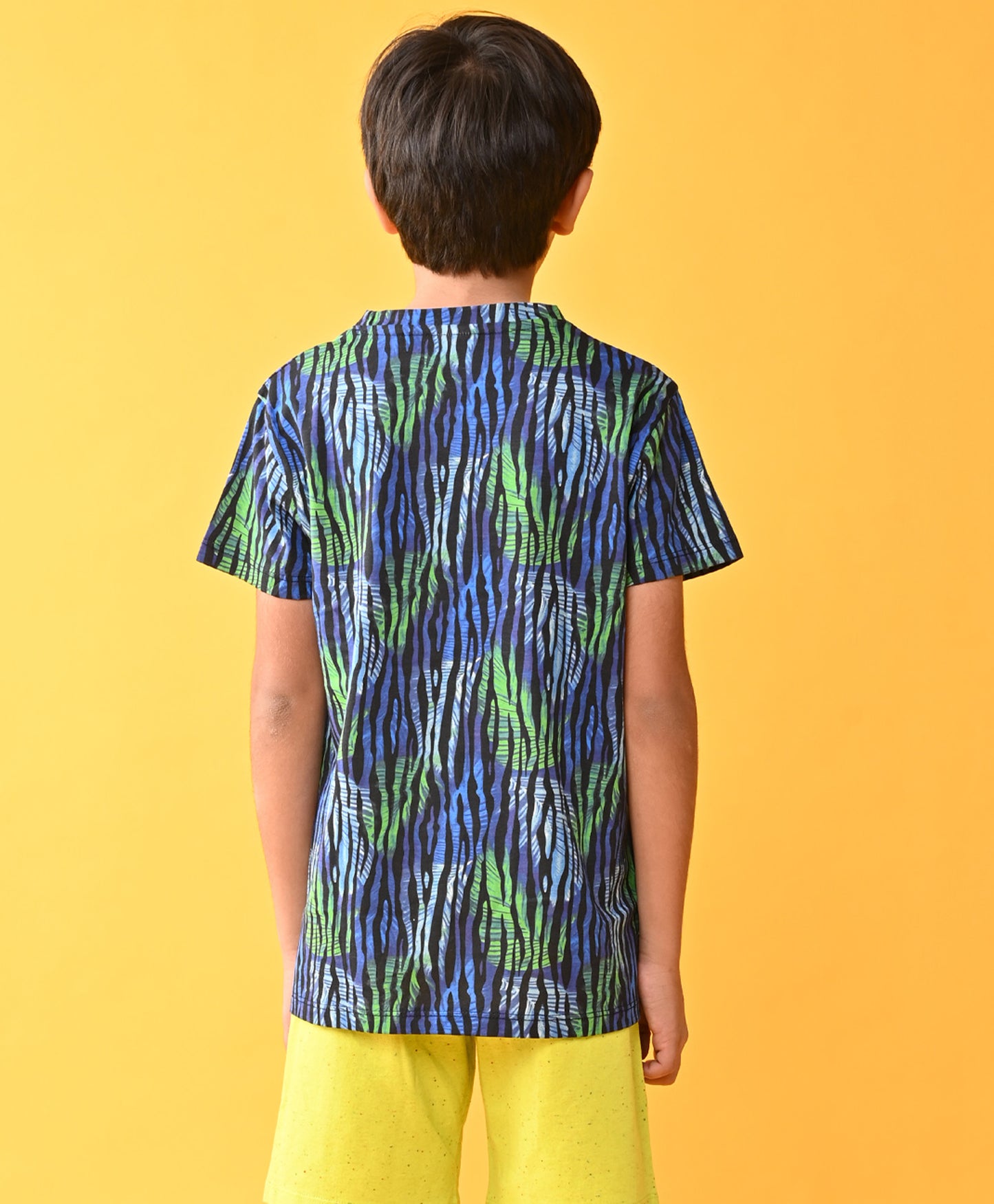 TROPICAL STRIPE SHORT SLEEVE T-SHIRT - BLUE