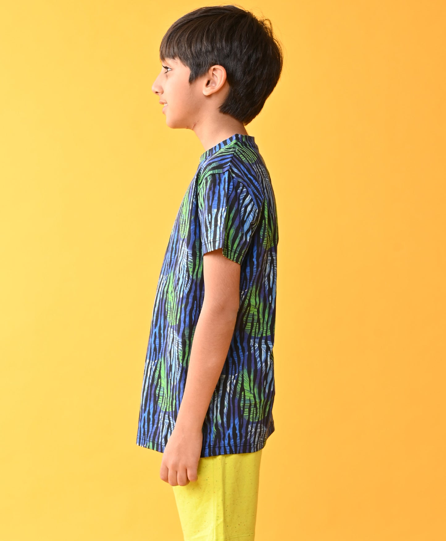 TROPICAL STRIPE SHORT SLEEVE T-SHIRT - BLUE