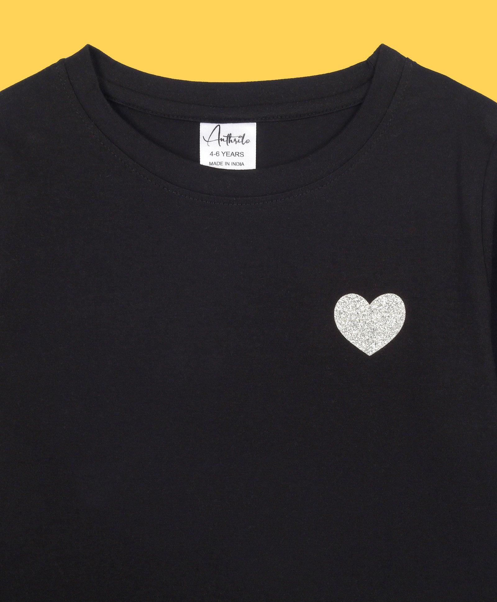 SILVER HEART BLACK LONG SLEEVES T-SHIRT - BLACK - Anthrilo 