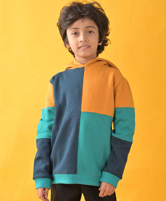 YELLOW, GREEN, BLUE COLOR BLOCK FLEECE HOODIE - YELLOW - Anthrilo 