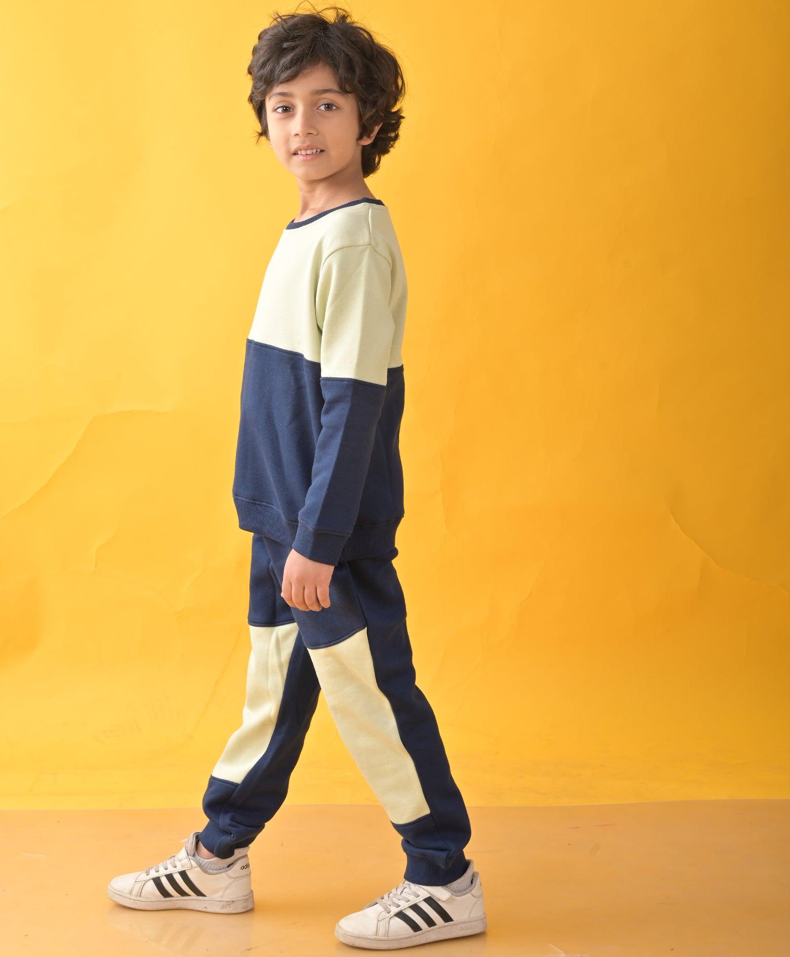 NAVY ALOE WASH COLOR BLOCK SWEATSHIRT JOGGER SET - NAVY - Anthrilo 