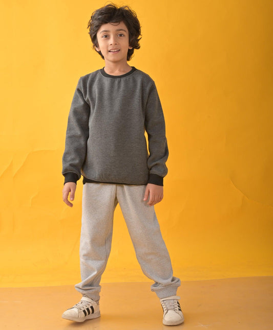 BLACK MELANGE FLEECE SWEATSHIRT GREY FLEECE JOGGER SET - BLACK/GREY - Anthrilo 