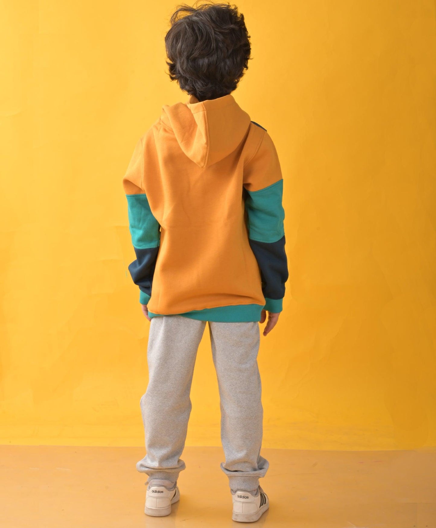 YELLOW GREEN BLUE COLOR BLOCK FLEECE HOODIE GREY JOGGER SET - YELLOW/GREY - Anthrilo 